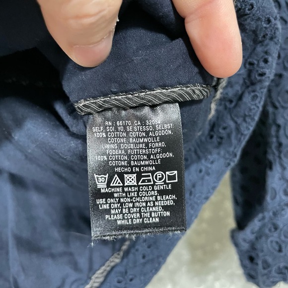 Anthropologie LeifNotes Navy Blue Eyelet Lace Blazer - Size 10 - Boho Jacket - Picture 6 of 7